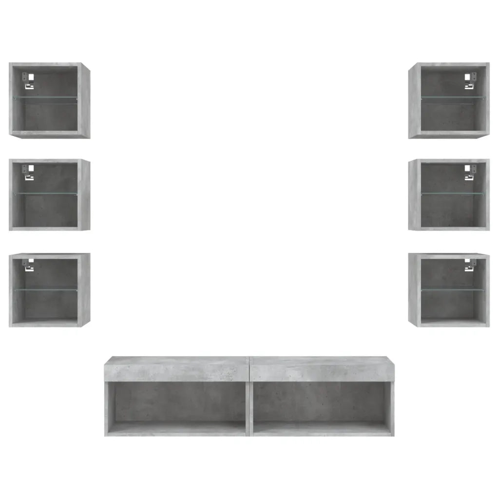 vidaXL Mobili TV a Muro con LED 8pz Grigio Cemento Legno Multistrato