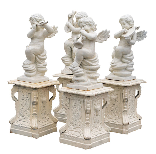 Biscottini Set 4 statue in fusione di ghisa finitura bianca anticata Coppia statue,