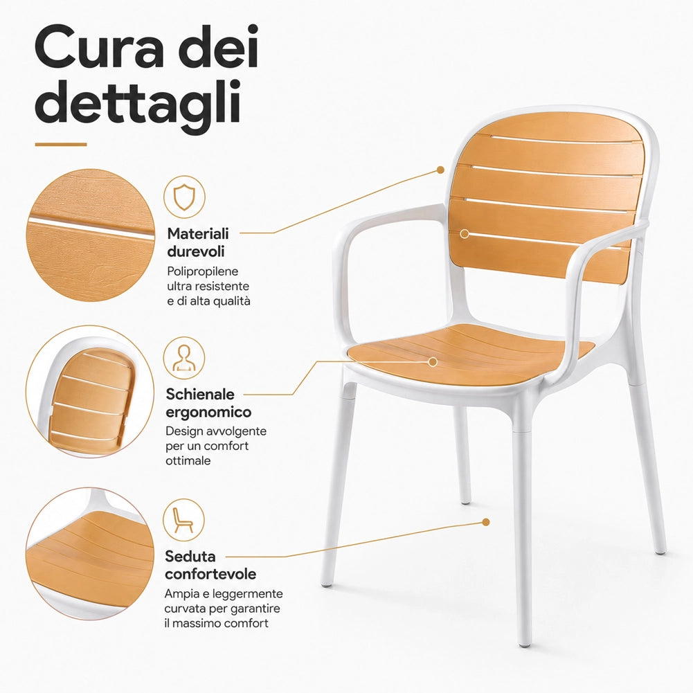 Set 4 Sedie Impilabili in Polipropilene con Braccioli e Schienale 52x55.5x82 cm