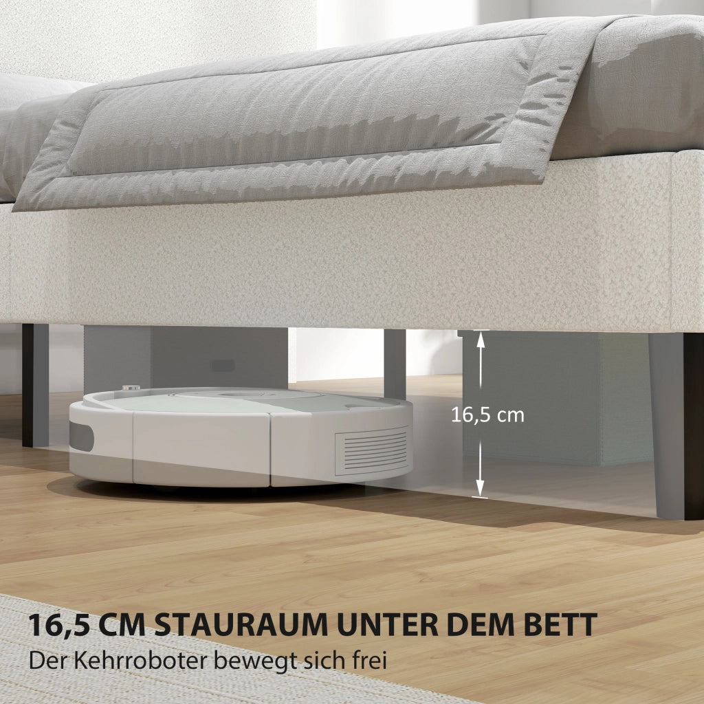 Letto imbottito 140x200 con testiera regolabile in pile teddy ¨C zephmum ¨C bianco