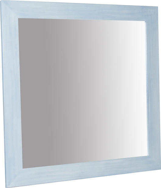 Biscottini Specchiera quadrata a muro in legno massello di tiglio finitura azzurra L100xPR3xH100 cm Made in Italy