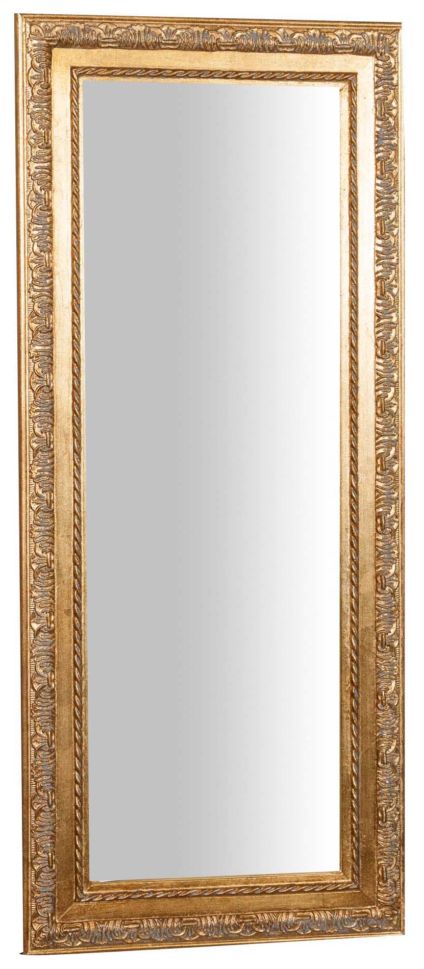 Biscottini Specchio Specchiera da parete e appendere verticale/orizzontale L36xPR4xH83 cm finitura foglia oro anticato.