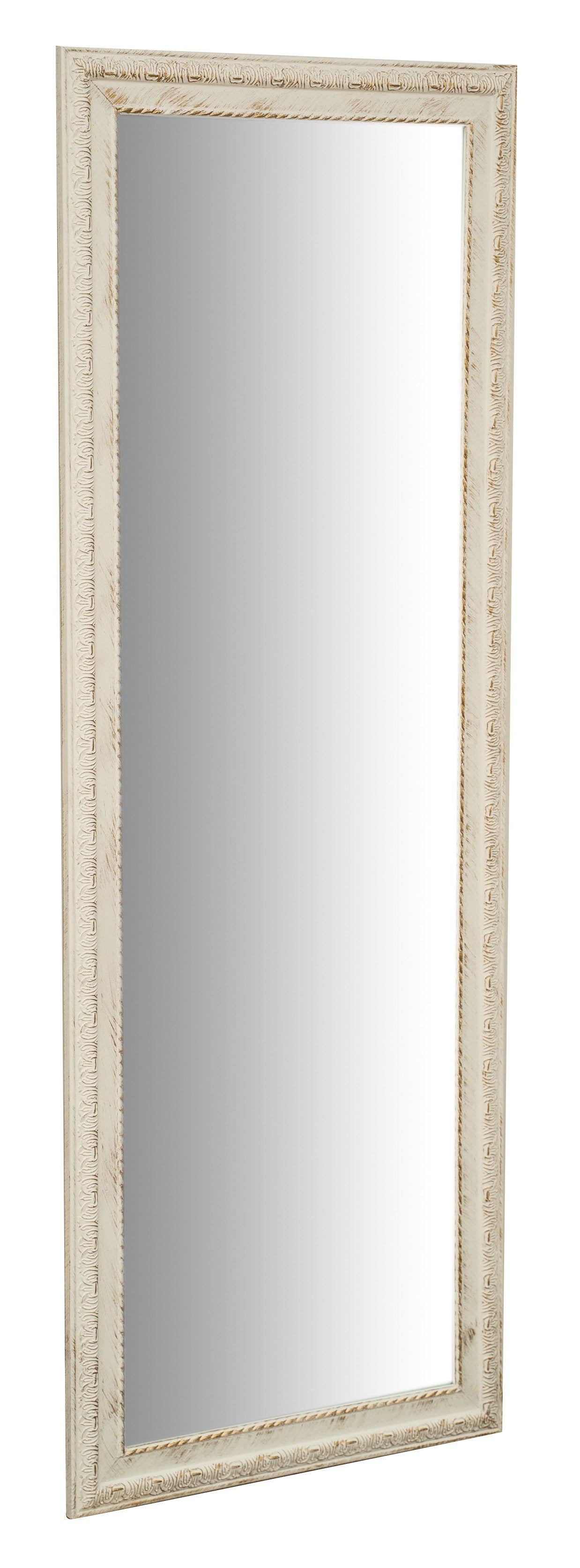 Biscottini Specchio Specchiera da parete e appendere verticale/orizzontale L50xPR4xH140 cm finitura bianco anticato