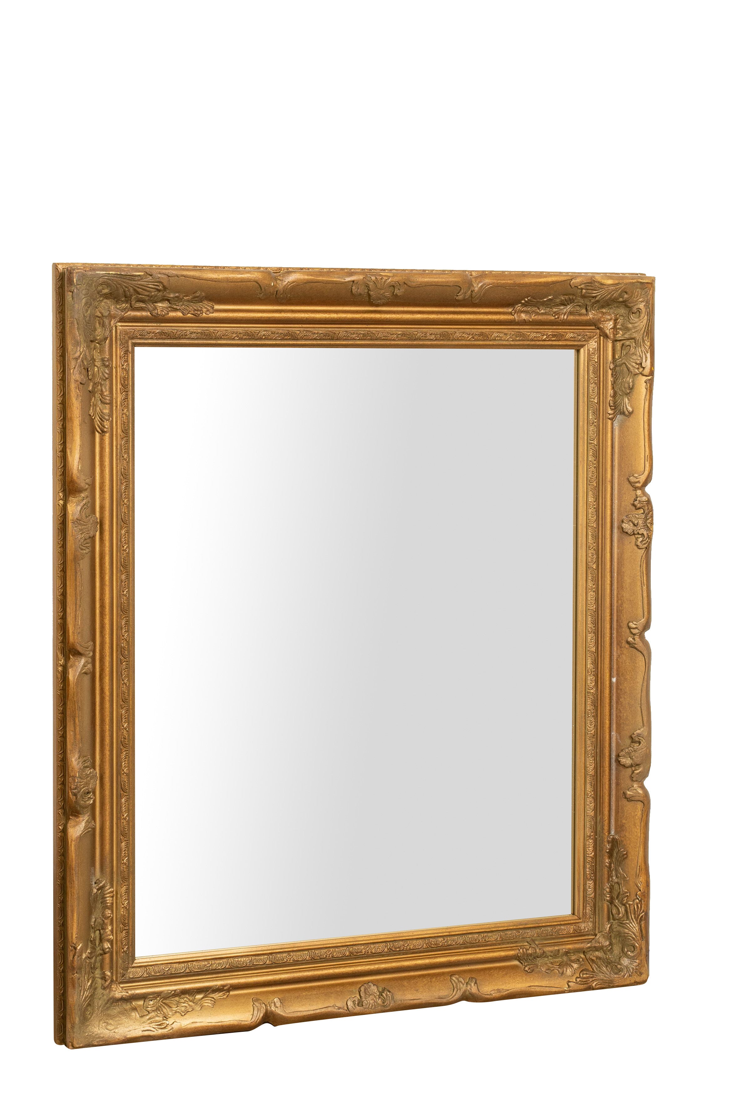 Biscottini Specchio Specchiera da parete e appendere verticale/orizzontale L64xPR4xH74 cm finitura foglia oro anticato.