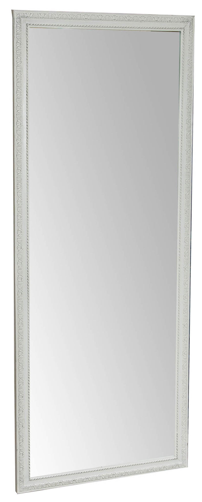 Biscottini Specchio Specchiera da parete e appendere verticale/orizzontale L72xPR4xH180 cm finitura bianca anticata.