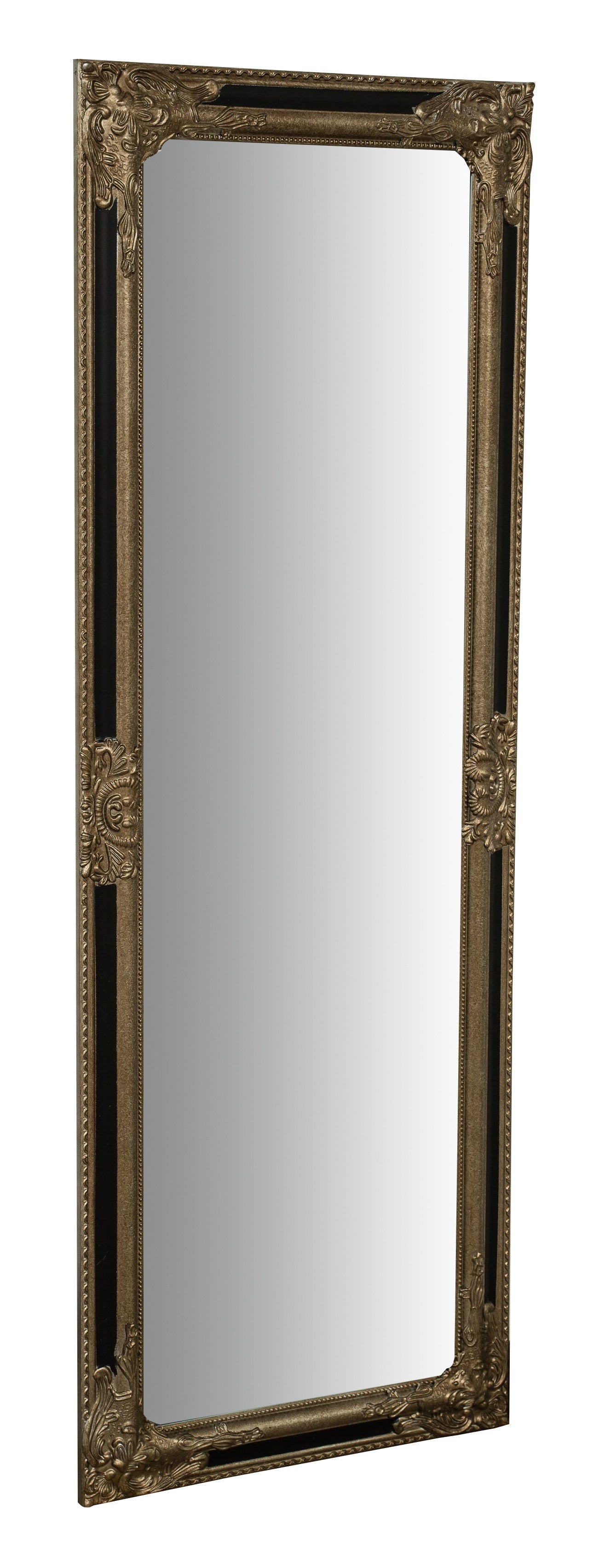 Biscottini Specchio Specchiera Impero da parete e appendere verticale/orizzontale L50xPR4xH140 cm finitura argento e nero anticato