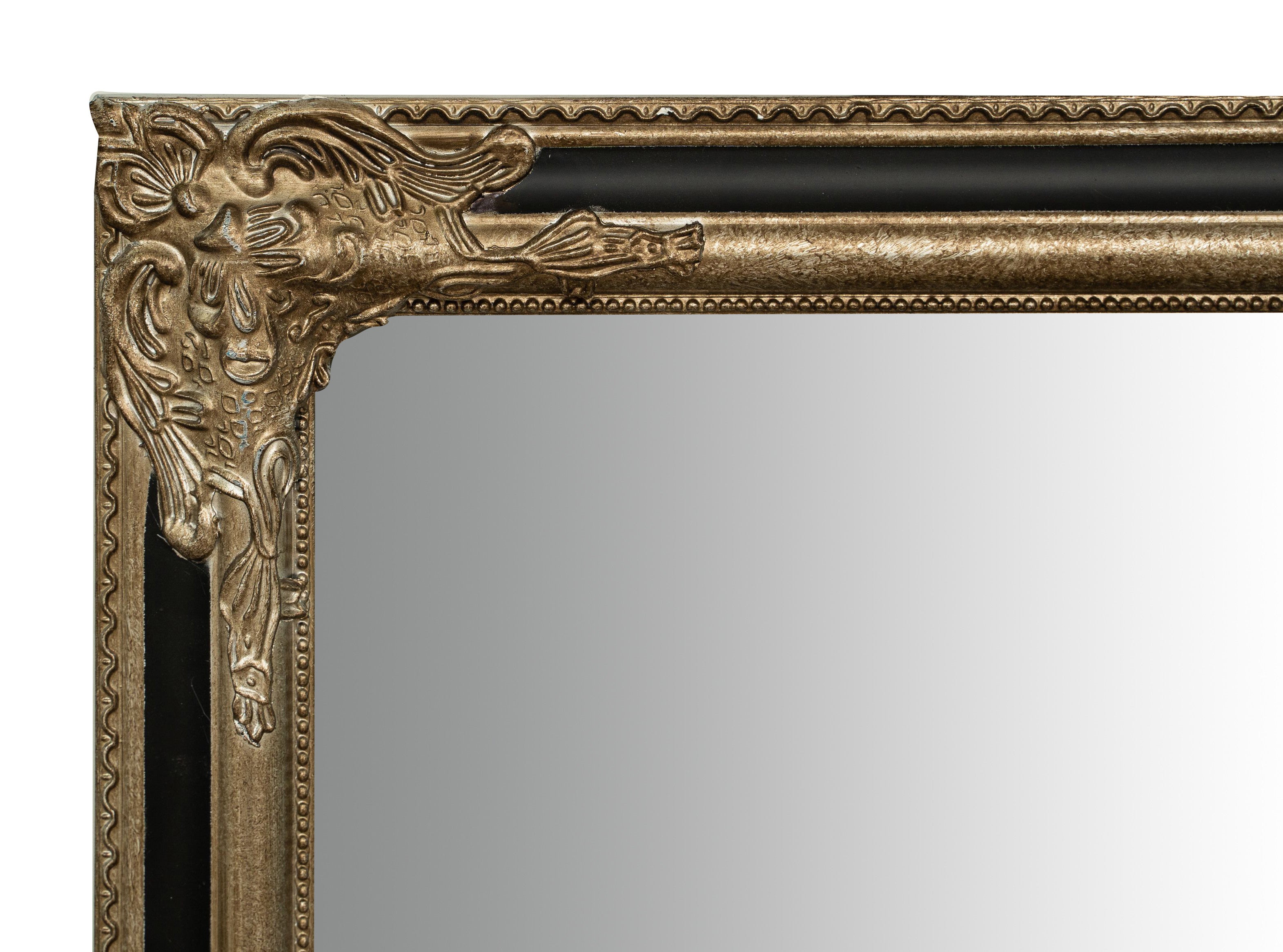 Biscottini Specchio Specchiera Impero da parete e appendere verticale/orizzontale L72xPR4xH132 cm finitura argento e nero anticato