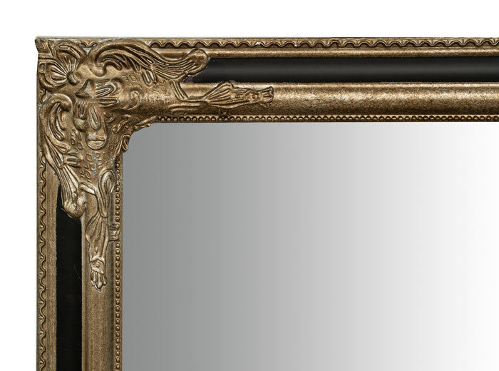 Biscottini Specchio Specchiera Impero da parete e appendere verticale/orizzontale L72xPR4xH132 cm finitura argento e nero anticato