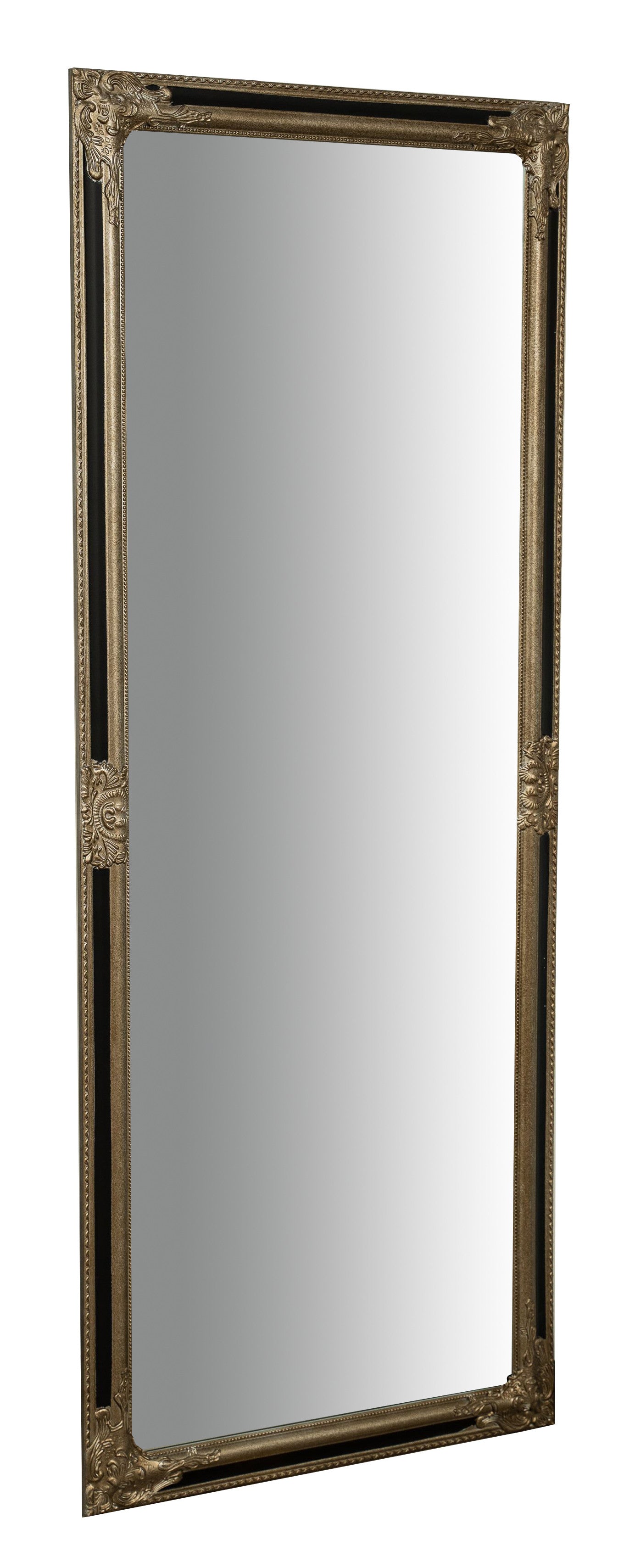 Biscottini Specchio Specchiera Impero da parete e appendere verticale/orizzontale L72xPR4xH180 cm finitura argento e nero anticato