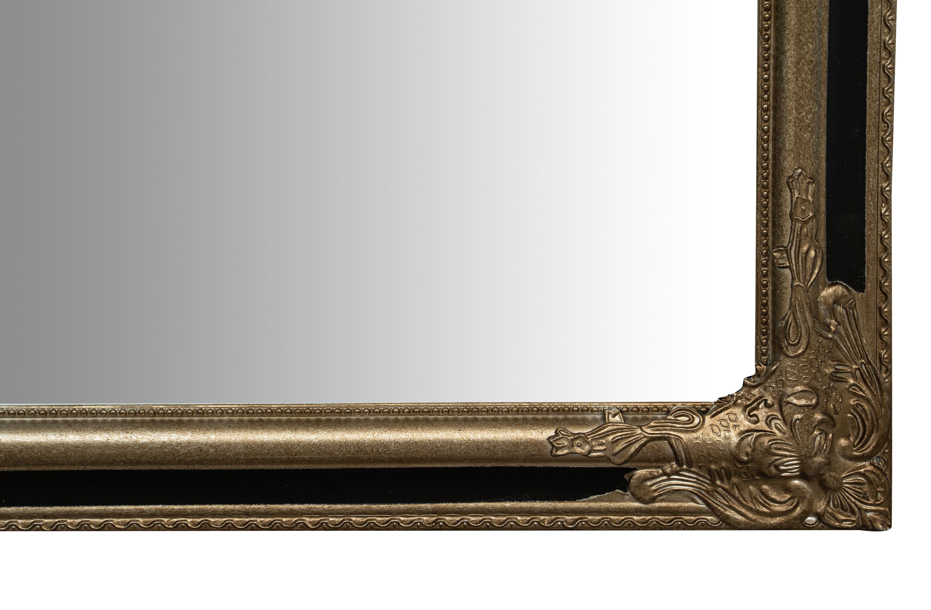 Biscottini Specchio Specchiera Impero da parete e appendere verticale/orizzontale L72xPR4xH180 cm finitura argento e nero anticato