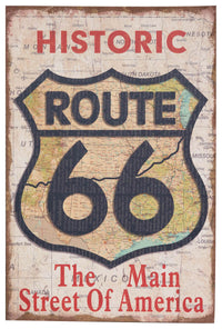 Biscottini Stampa 'HISTORIC ROUTE 66' su tela in juta grezza anticata L60xPR2xH90 cm