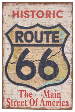 Biscottini Stampa 'HISTORIC ROUTE 66' su tela in juta grezza anticata L60xPR2xH90 cm