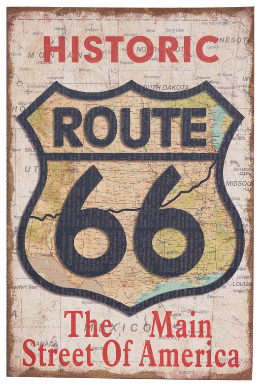 Biscottini Stampa 'HISTORIC ROUTE 66' su tela in juta grezza anticata L60xPR2xH90 cm