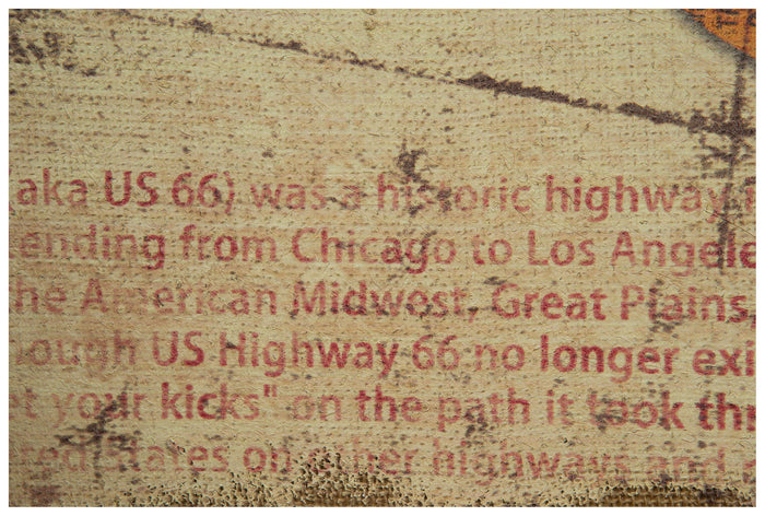Biscottini Stampa 'ROUTE 66' su tela in juta grezza anticata L90xPR2xH60 cm dimensioni