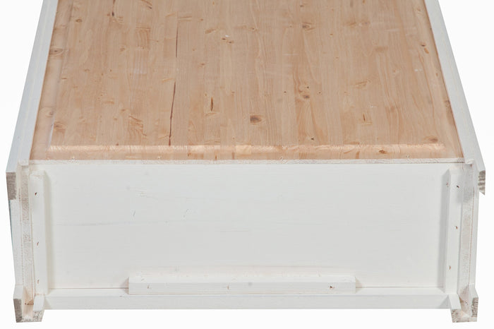 Biscottini Stipetto Country in legno massello di tiglio struttura bianca anticata piano finitura naturale L68xPR25xH98 cm. Made in Italy