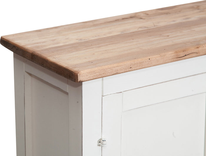 Biscottini Stipetto Country in legno massello di tiglio struttura bianca anticata piano finitura naturale L68xPR25xH98 cm. Made in Italy