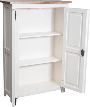 Biscottini Stipetto Country in legno massello di tiglio struttura bianca anticata piano finitura naturale L68xPR25xH98 cm. Made in Italy