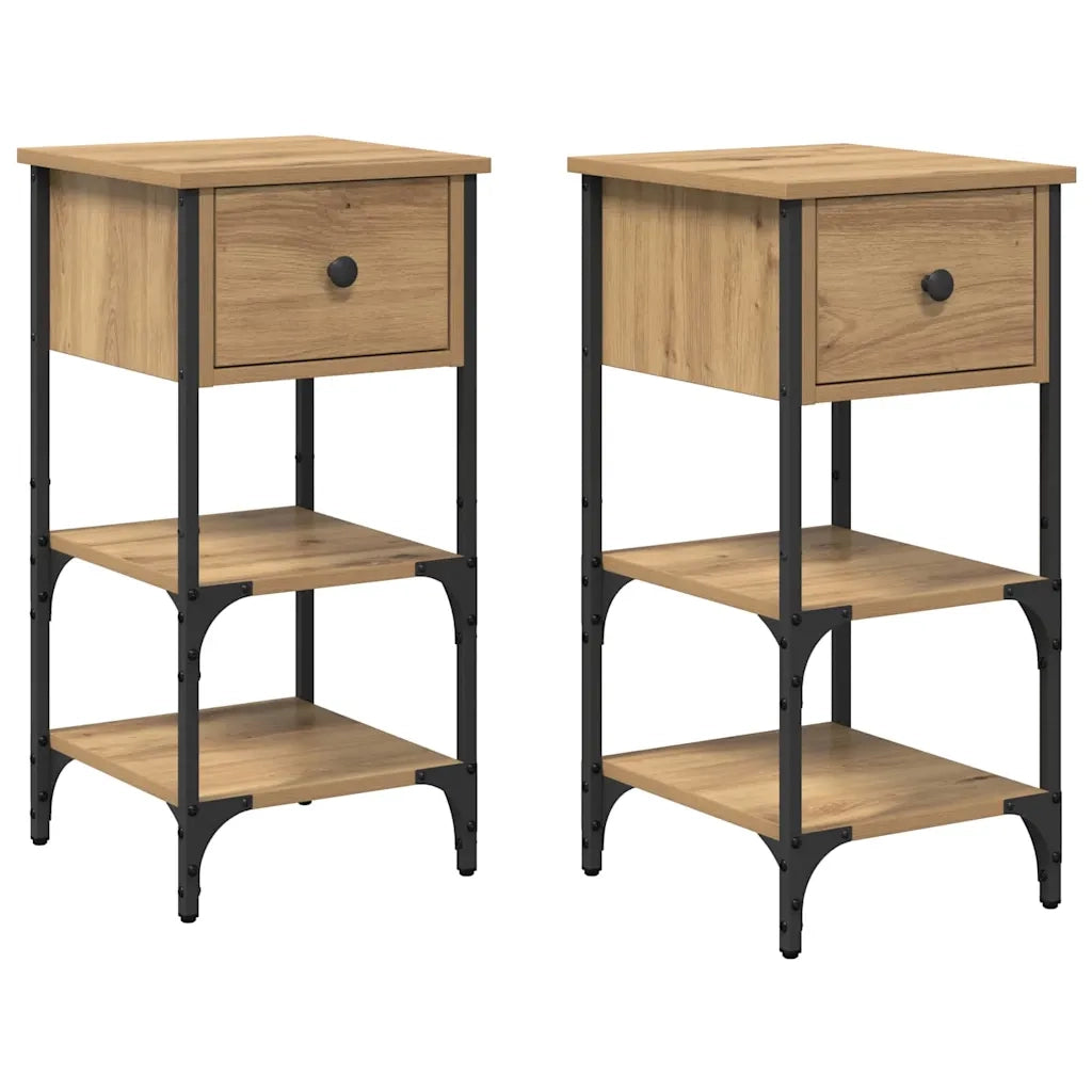 Set di 2 Comodini | Armadio da Notte | Mobiletto da notte con cassetto Marrone 33.5 x 36 x 70 cm