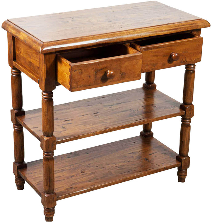 Biscottini Tavolino Country in legno massello di tiglio finitura noce L80xPR38xH80 cm. Made in Italy