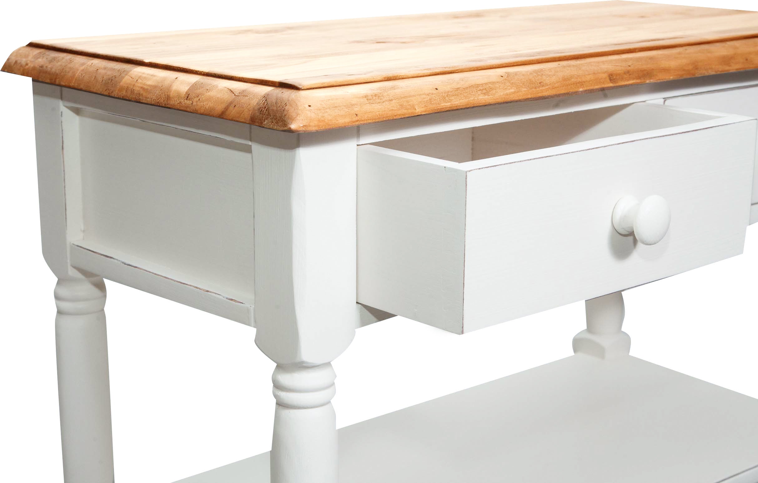 Biscottini Tavolino Country in legno massello di tiglio struttura bianca anticata piano finitura naturale L80xPR38xH80 cm. Made in Italy