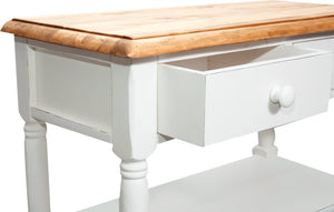 Biscottini Tavolino Country in legno massello di tiglio struttura bianca anticata piano finitura naturale L80xPR38xH80 cm. Made in Italy