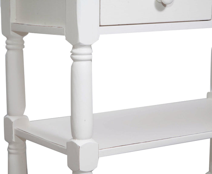 Biscottini Tavolino Country in legno massello di tiglio struttura bianca anticata piano finitura naturale L80xPR38xH80 cm. Made in Italy