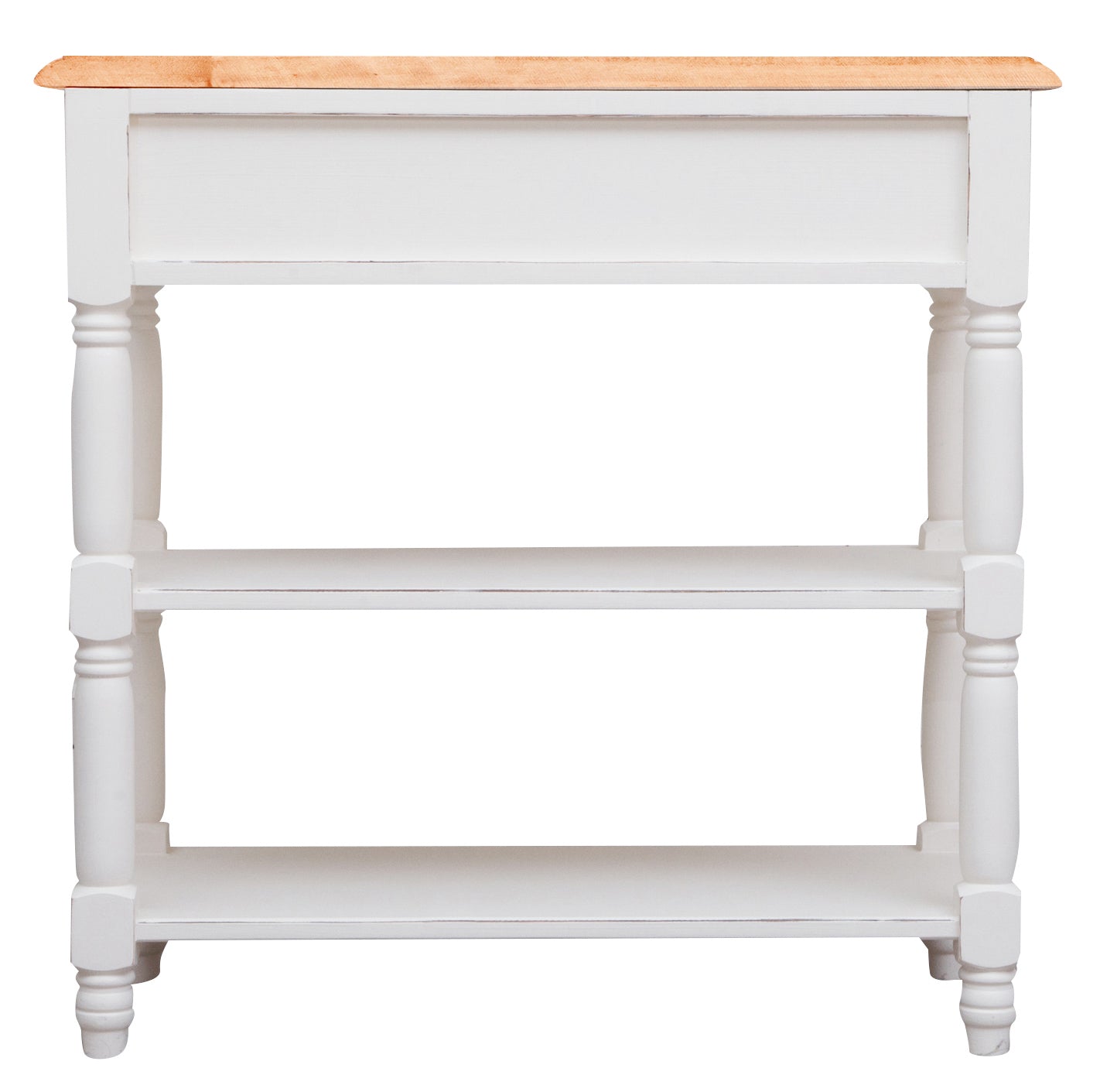 Biscottini Tavolino Country in legno massello di tiglio struttura bianca anticata piano finitura naturale L80xPR38xH80 cm. Made in Italy