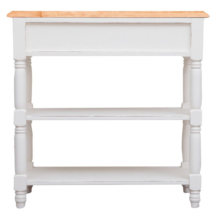 Biscottini Tavolino Country in legno massello di tiglio struttura bianca anticata piano finitura naturale L80xPR38xH80 cm. Made in Italy