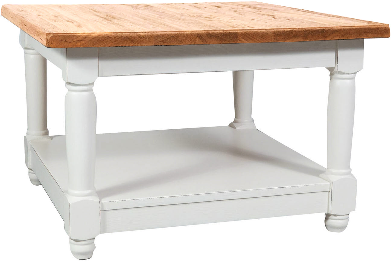 Biscottini Tavolino da fumo Country in legno massello di tiglio struttura bianca anticata piano finitura naturale L70xPR70xH45 Made in Ital