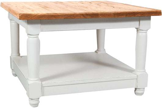 Biscottini Tavolino da fumo Country in legno massello di tiglio struttura bianca anticata piano finitura naturale L70xPR70xH45 Made in Ital