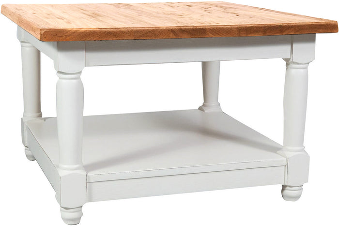 Biscottini Tavolino da fumo Country in legno massello di tiglio struttura bianca anticata piano finitura naturale L70xPR70xH45 Made in Ital