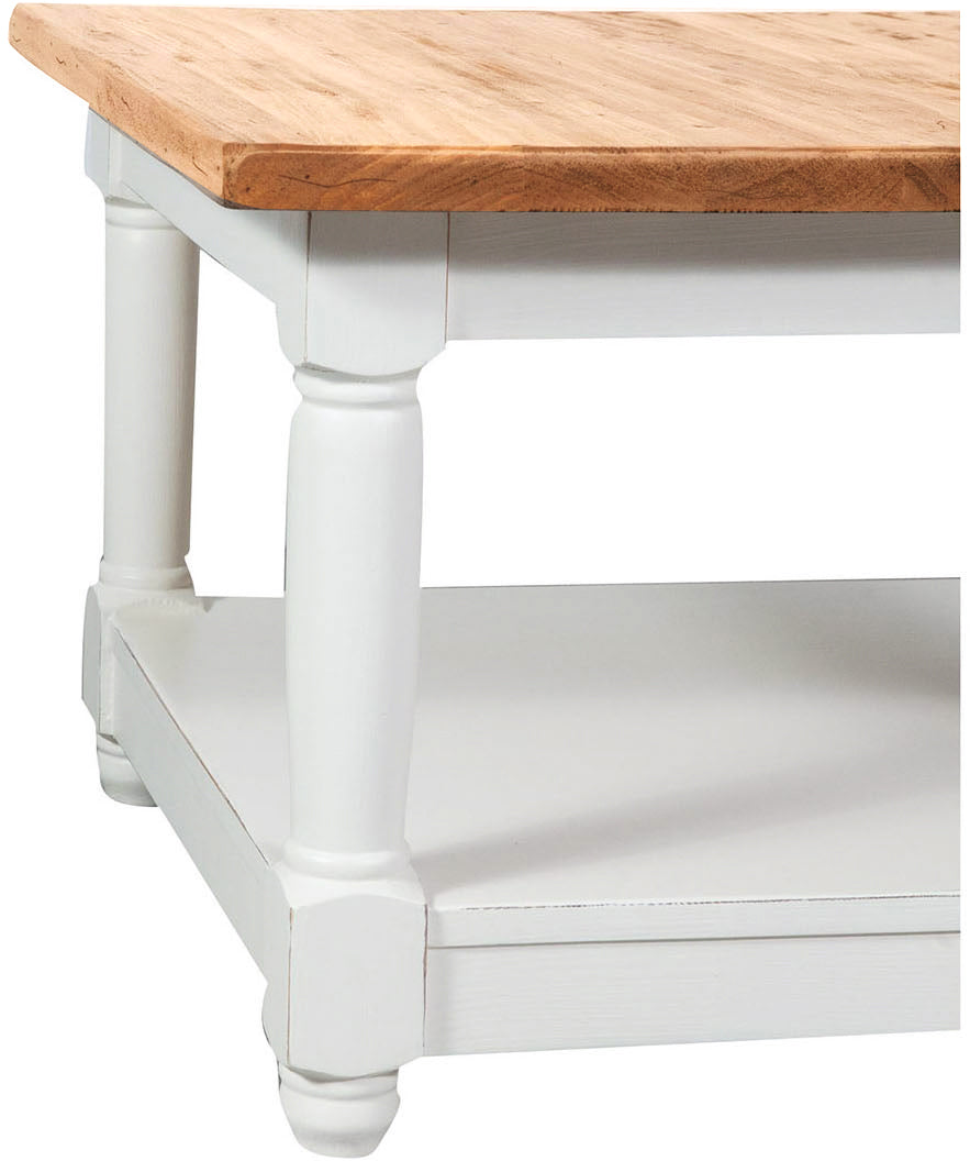 Biscottini Tavolino da fumo Country in legno massello di tiglio struttura bianca anticata piano finitura naturale L70xPR70xH45 Made in Ital