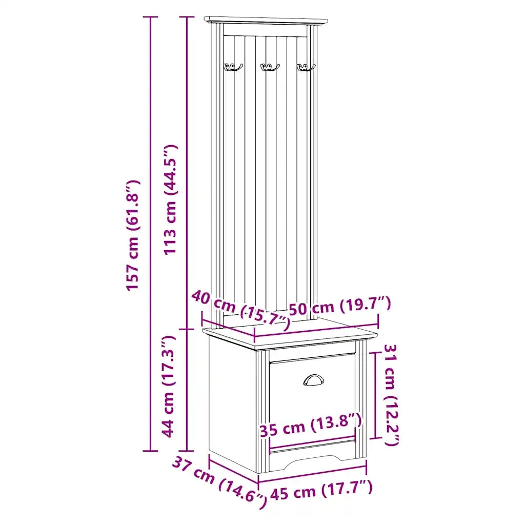 vidaXL Mobile da Ingresso con Ganci BODO Bianco e Marrone 50x40x157 cm
