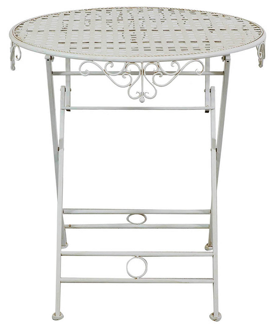 Biscottini Tavolino pieghevole in ferro finitura bianca anticata diam.70x76 cm Tavolo