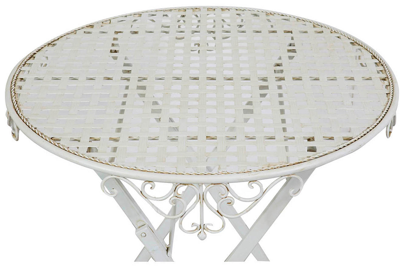 Biscottini Tavolino pieghevole in ferro finitura bianca anticata diam.70x76 cm Tavolo