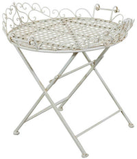 Biscottini Tavolino vassoio pieghevole in ferro battuto finitura bianca anticata diam.72x65 cm