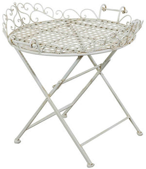 Biscottini Tavolino vassoio pieghevole in ferro battuto finitura bianca anticata diam.72x65 cm