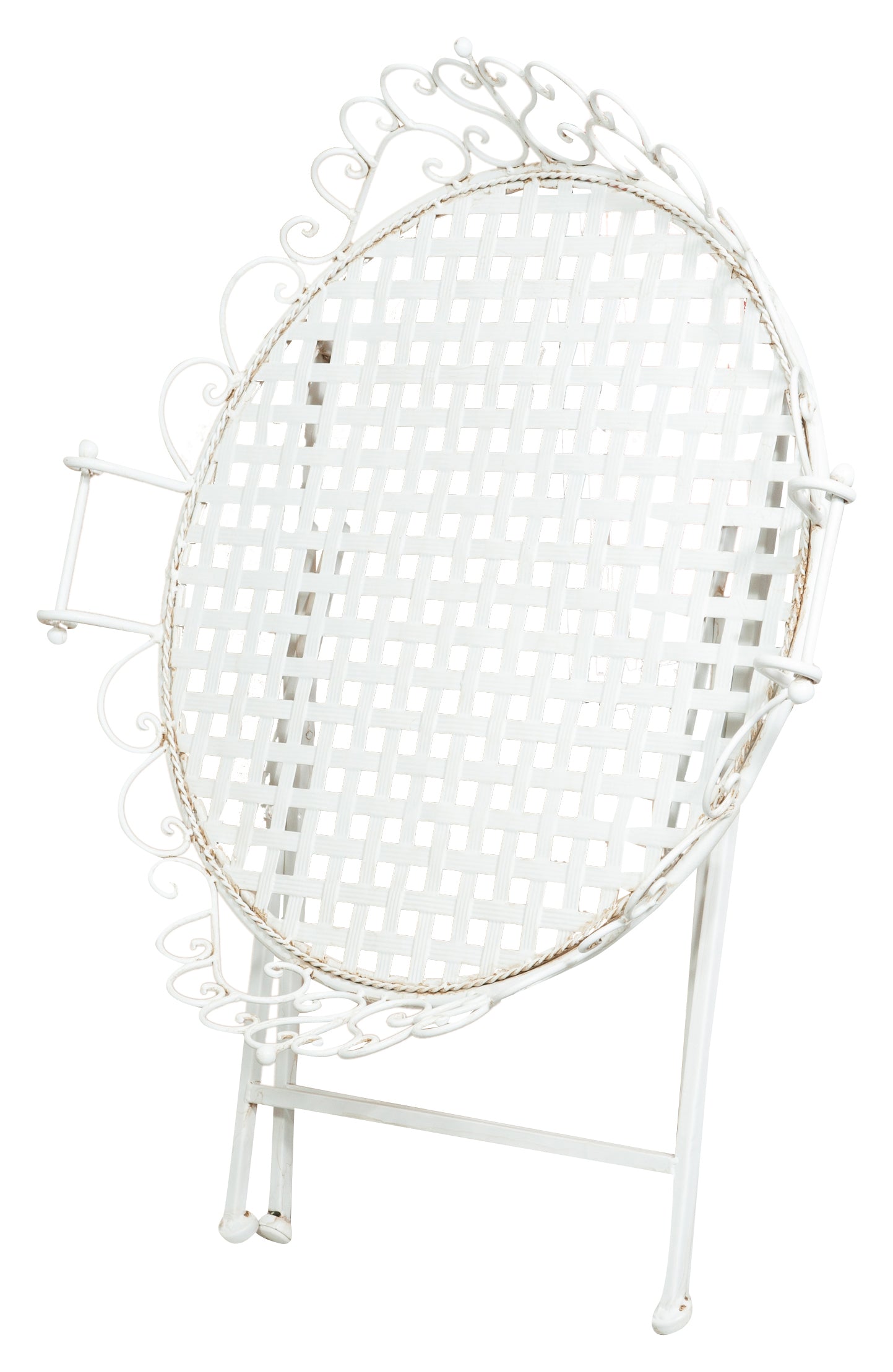 Biscottini Tavolino vassoio pieghevole in ferro battuto finitura bianca anticata diam.72x65 cm