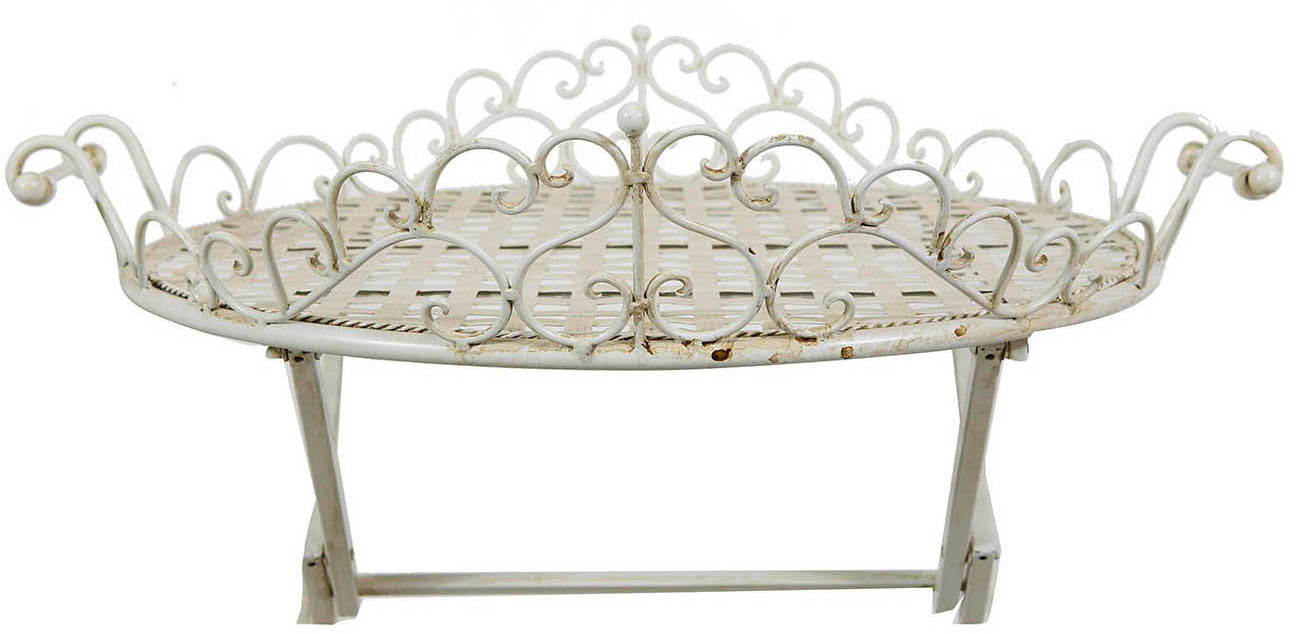 Biscottini Tavolino vassoio pieghevole in ferro battuto finitura bianca anticata diam.72x65 cm