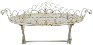 Biscottini Tavolino vassoio pieghevole in ferro battuto finitura bianca anticata diam.72x65 cm