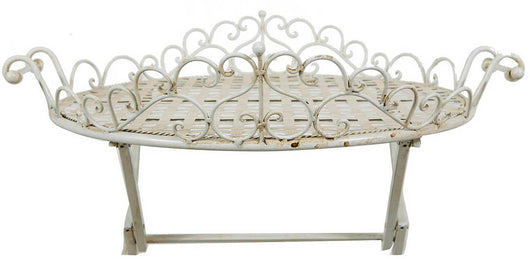 Biscottini Tavolino vassoio pieghevole in ferro battuto finitura bianca anticata diam.72x65 cm