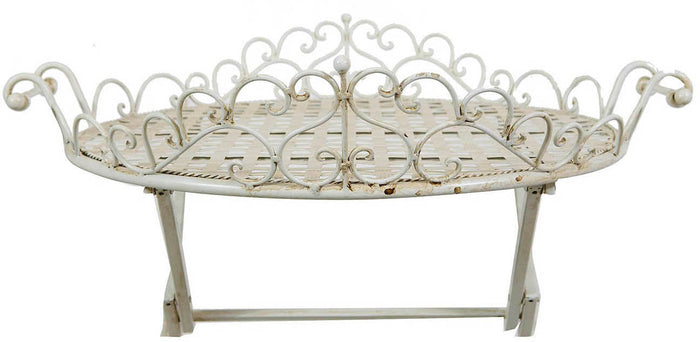 Biscottini Tavolino vassoio pieghevole in ferro battuto finitura bianca anticata diam.72x65 cm