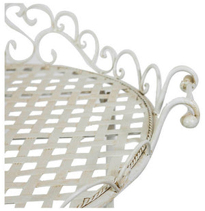 Biscottini Tavolino vassoio pieghevole in ferro battuto finitura bianca anticata diam.72x65 cm