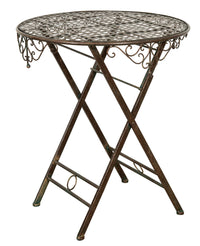 Biscottini Tavolino vassoio pieghevole in ferro battuto finitura ruggine anticata Diam.70XH76 cm