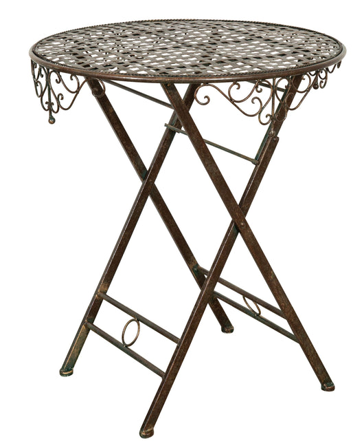 Biscottini Tavolino vassoio pieghevole in ferro battuto finitura ruggine anticata Diam.70XH76 cm