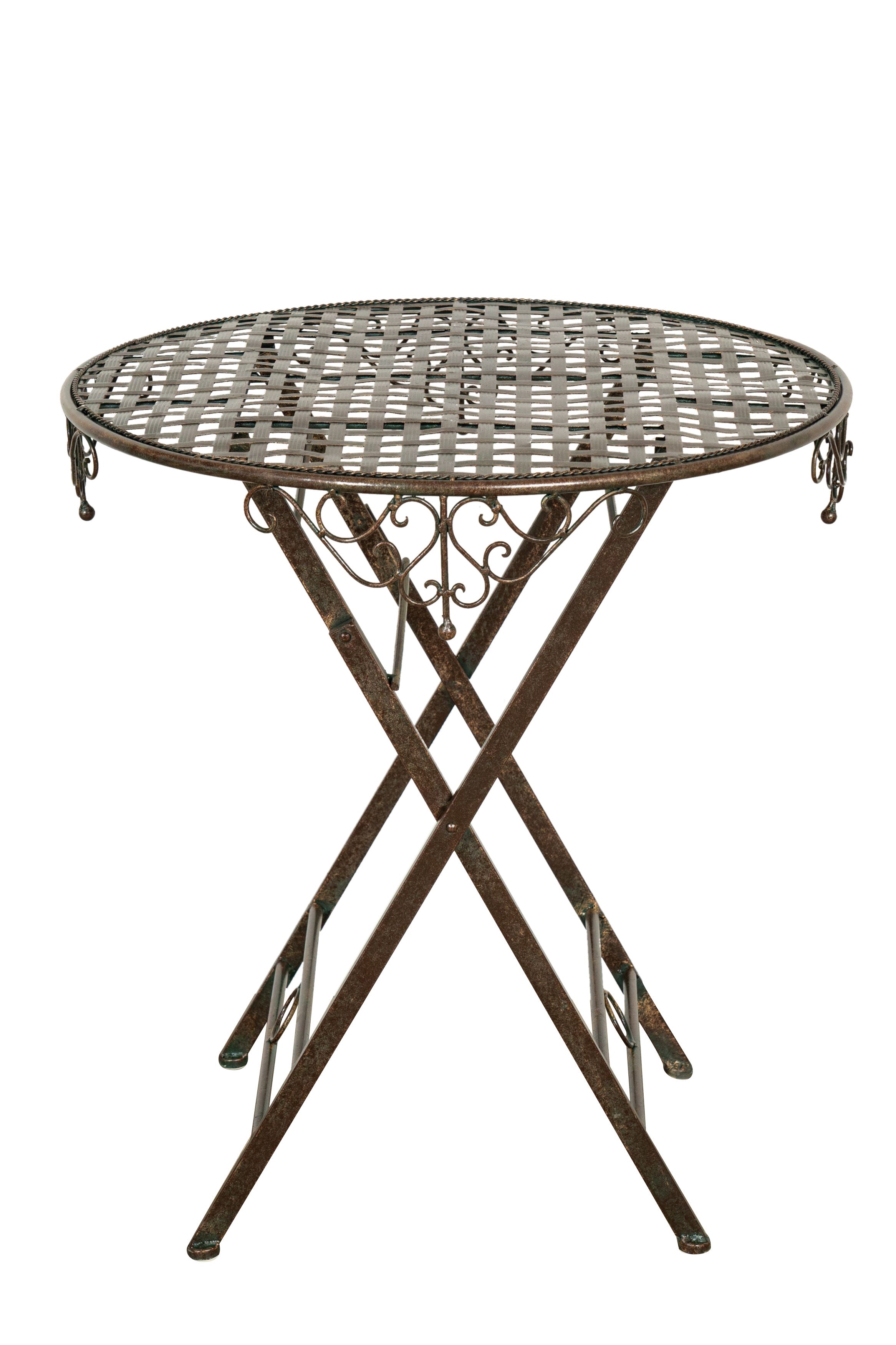 Biscottini Tavolino vassoio pieghevole in ferro battuto finitura ruggine anticata Diam.70XH76 cm