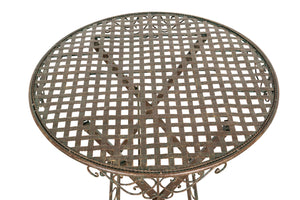 Biscottini Tavolino vassoio pieghevole in ferro battuto finitura ruggine anticata Diam.70XH76 cm