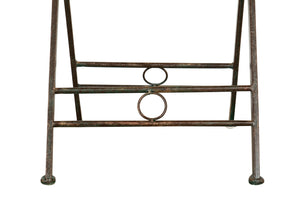 Biscottini Tavolino vassoio pieghevole in ferro battuto finitura ruggine anticata Diam.70XH76 cm