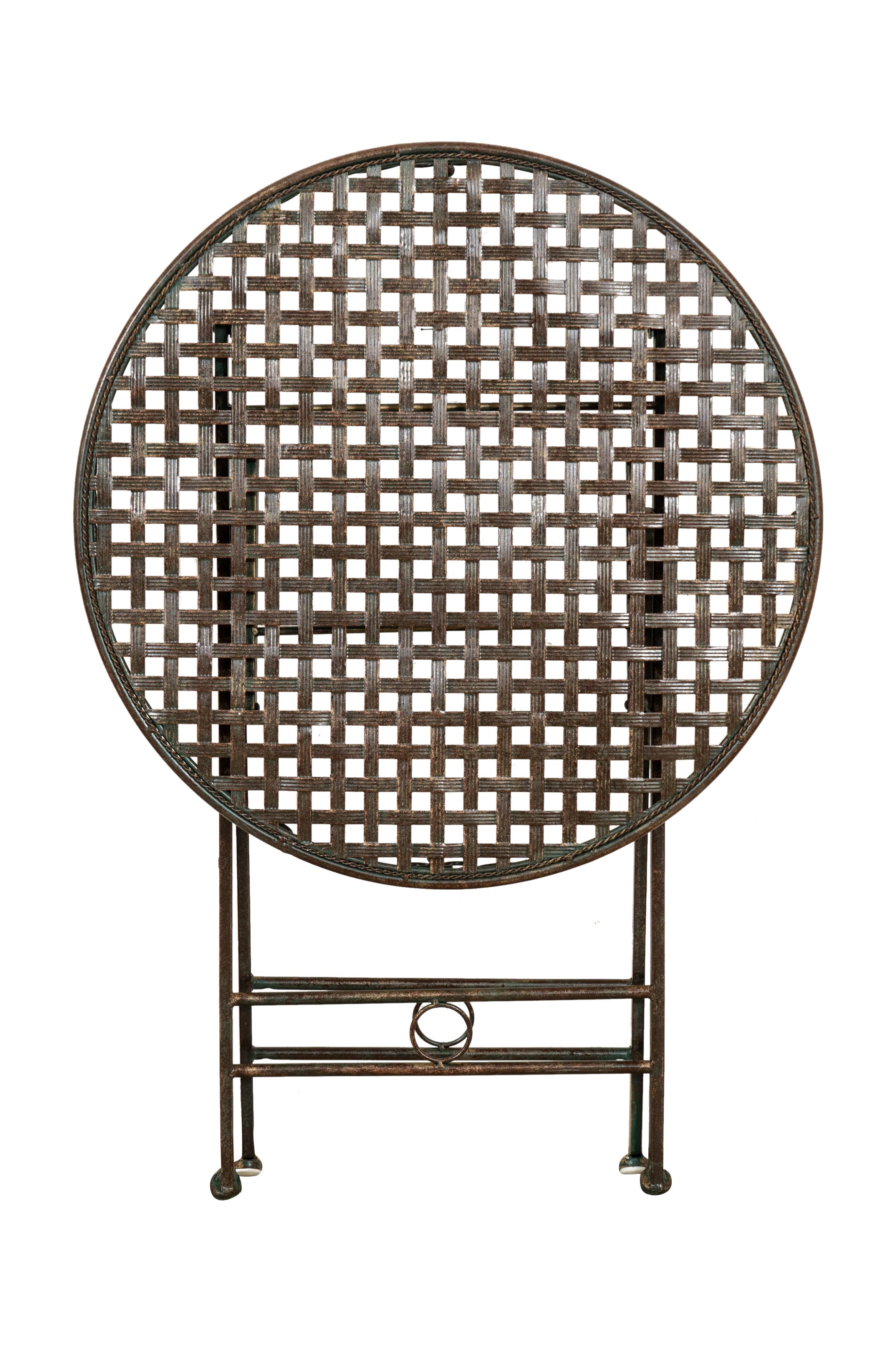 Biscottini Tavolino vassoio pieghevole in ferro battuto finitura ruggine anticata Diam.70XH76 cm