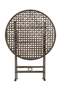 Biscottini Tavolino vassoio pieghevole in ferro battuto finitura ruggine anticata Diam.70XH76 cm